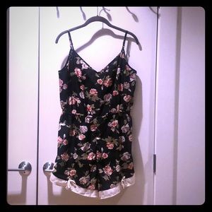 Anthropologie Silky Black Floral Romper